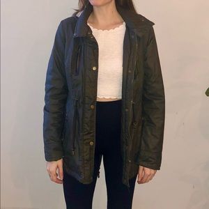 American Rag olive green jacket with fleece lined hood